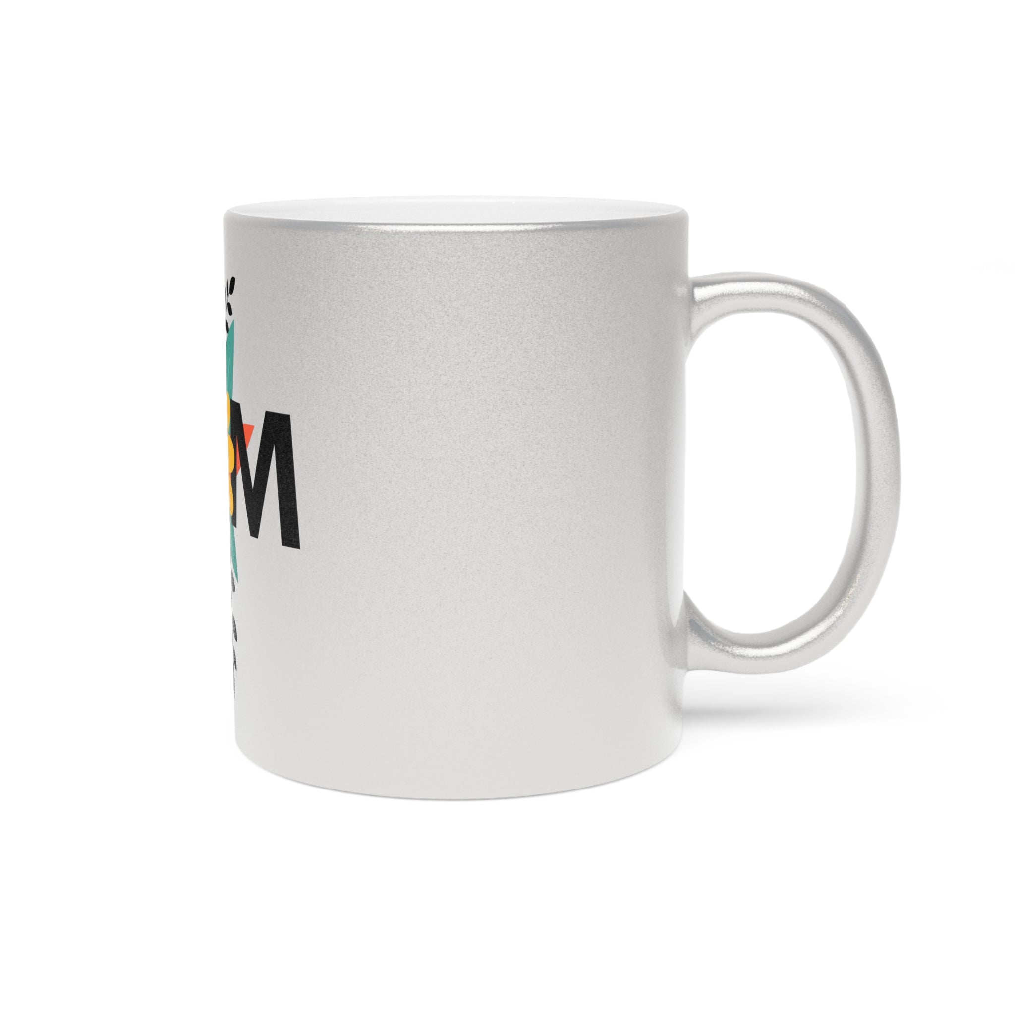 Mom Floral Metallic Mug — Silver/Gold Sparkle Coffee Cup ("MOM" Sunflower Design)