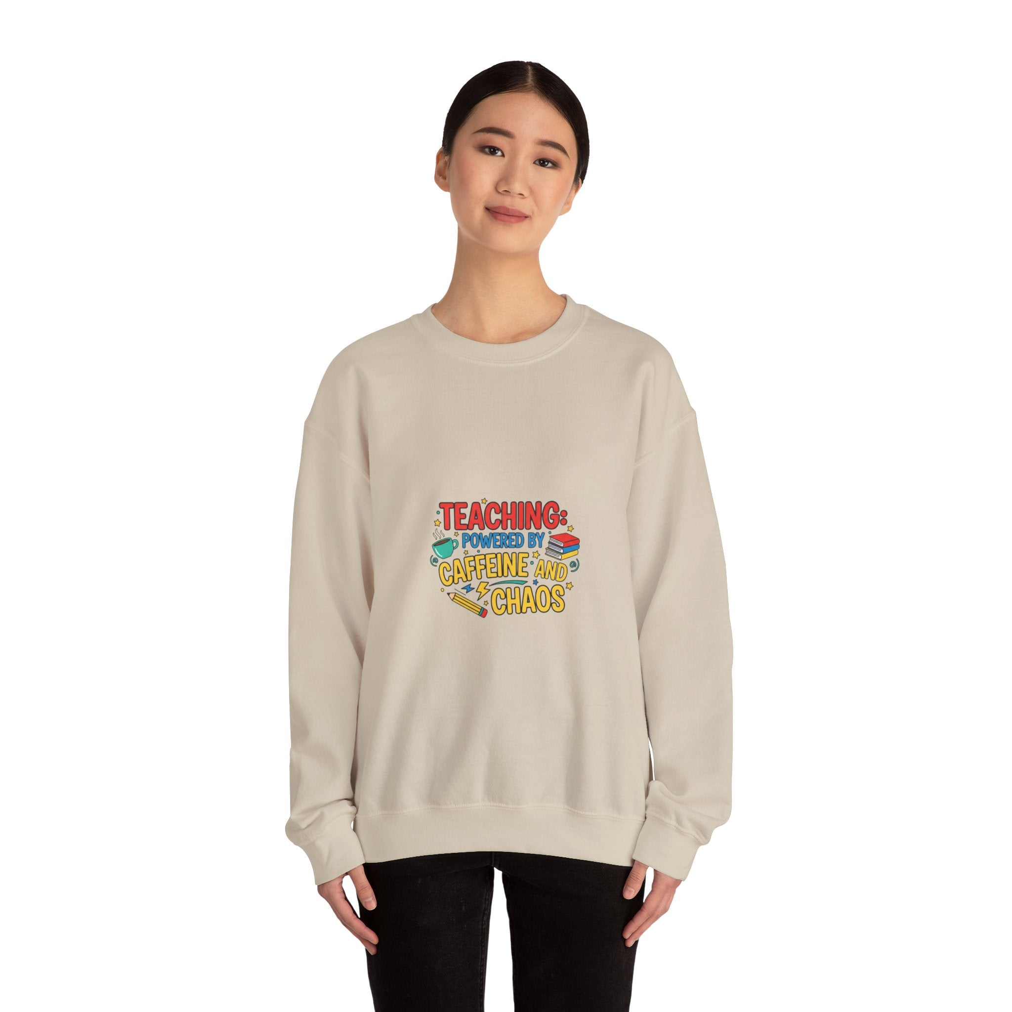 Teaching: Powered by Caffeine and Chaos Sweatshirt | Teacher Appreciation, Teacher Life