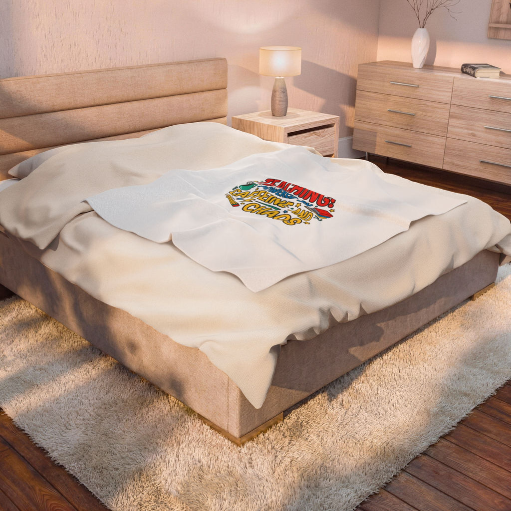 Teaching Powered by Caffeine and Chaos Velveteen Plush Blanket | teacher appreciation gifts, teacher life