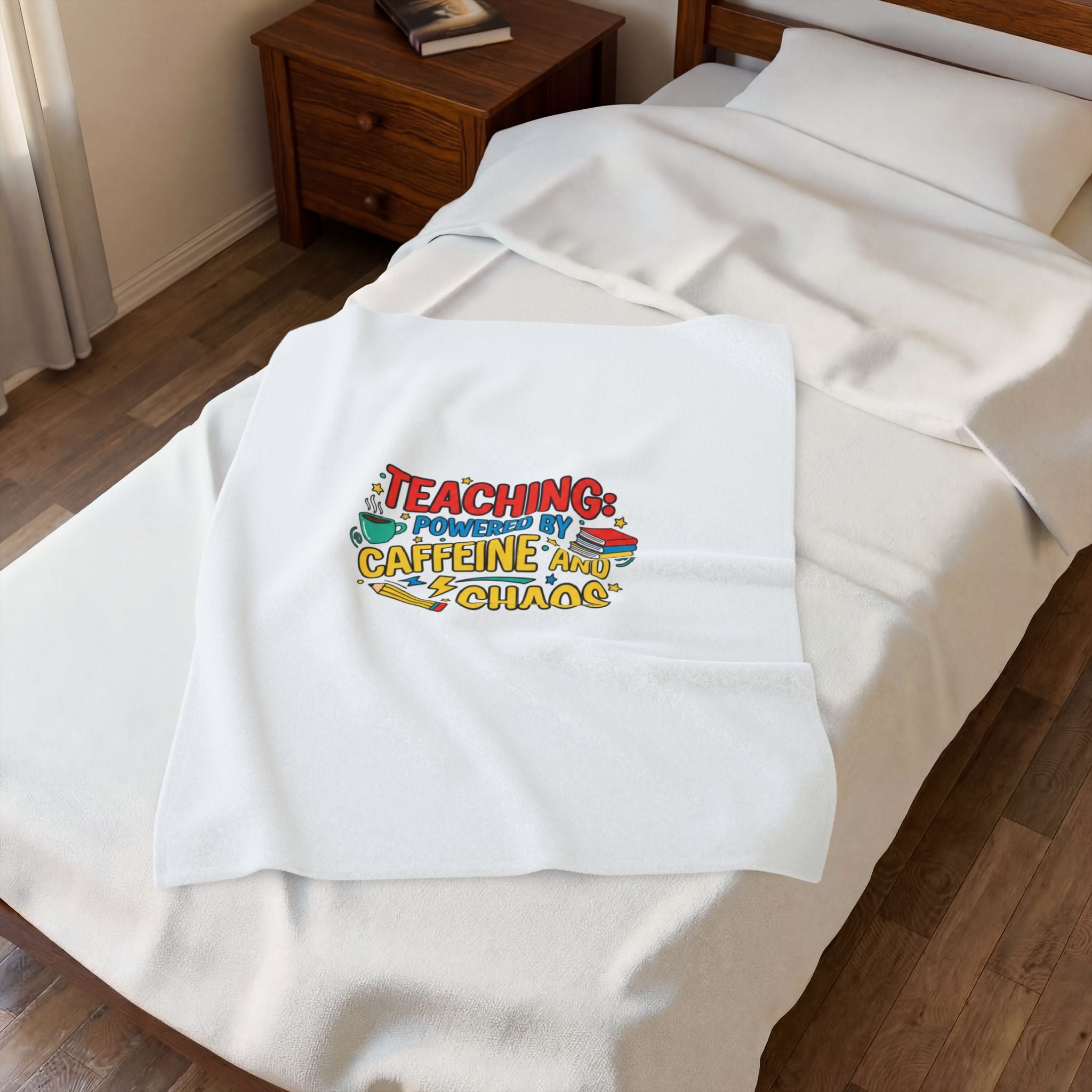 Teaching Powered by Caffeine and Chaos Velveteen Plush Blanket | teacher appreciation gifts, teacher life