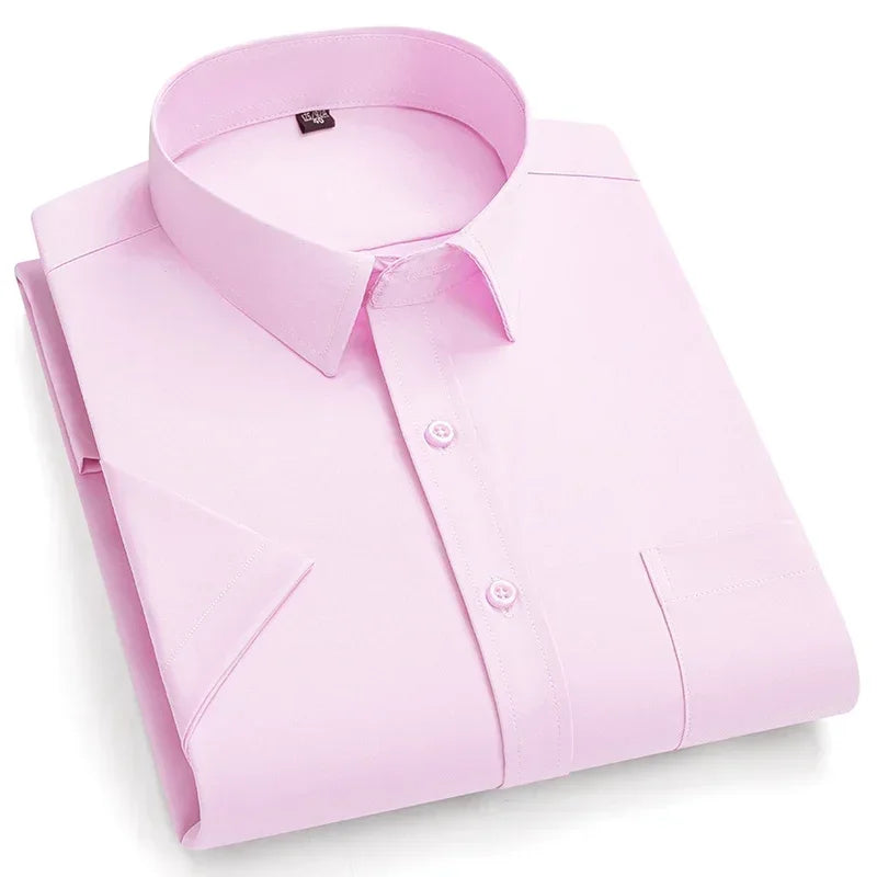2024 NEW IN Summer Men's Shirt Non-Ironing Anti-Wrinkle Business Casual Solid Color Elastic Smooth Short Sleeves Work Social