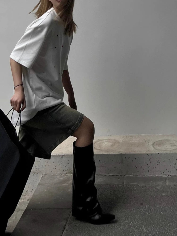 S-4XL Denim Shorts Women Chic Leisure Streetwear High Waist Korean Style Summer Knee Simple Comfortable Students Clothing New