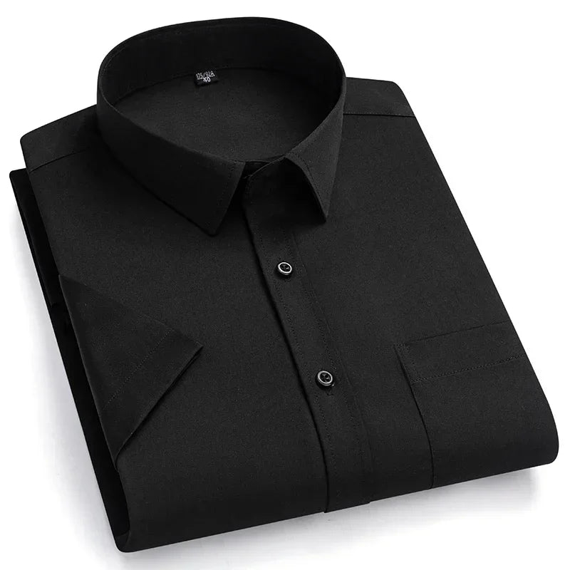 2024 NEW IN Summer Men's Shirt Non-Ironing Anti-Wrinkle Business Casual Solid Color Elastic Smooth Short Sleeves Work Social