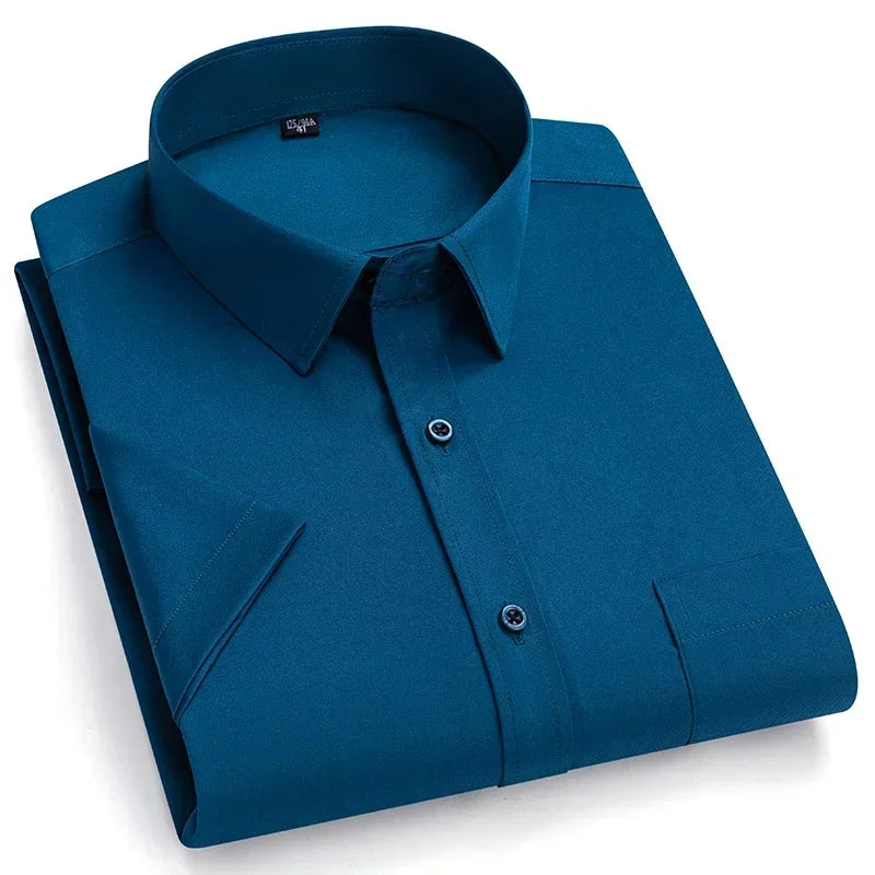 2024 NEW IN Summer Men's Shirt Non-Ironing Anti-Wrinkle Business Casual Solid Color Elastic Smooth Short Sleeves Work Social