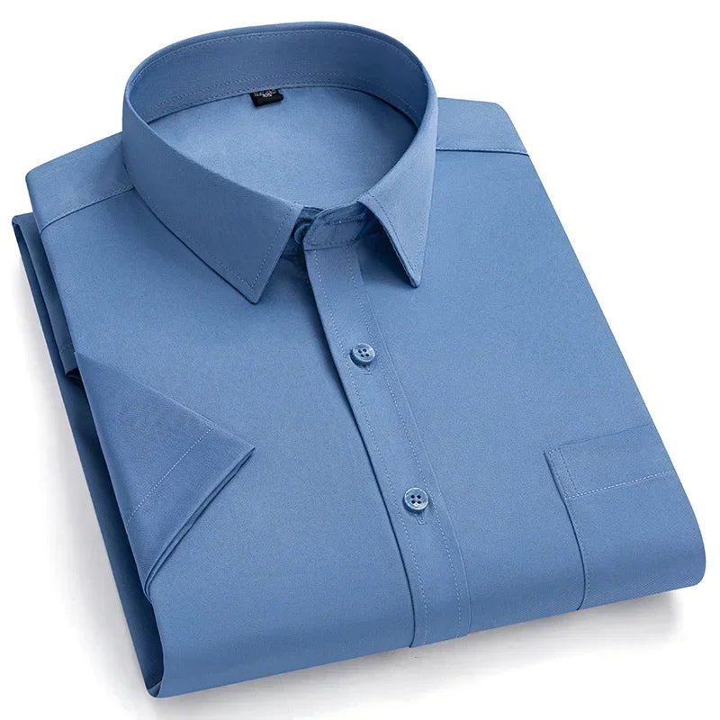 2024 NEW IN Summer Men's Shirt Non-Ironing Anti-Wrinkle Business Casual Solid Color Elastic Smooth Short Sleeves Work Social