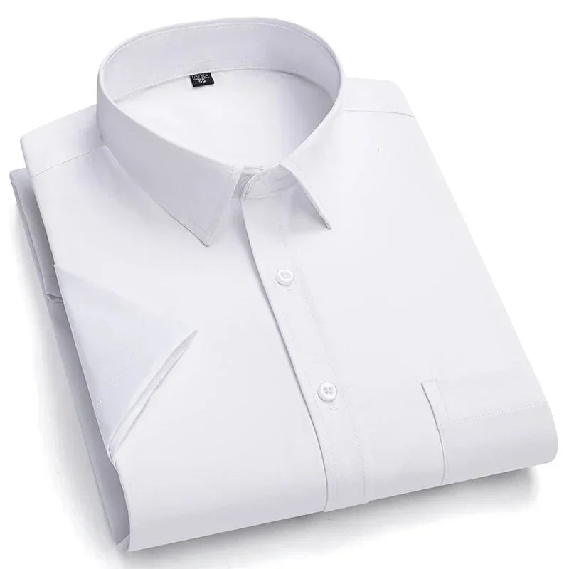 2024 NEW IN Summer Men's Shirt Non-Ironing Anti-Wrinkle Business Casual Solid Color Elastic Smooth Short Sleeves Work Social