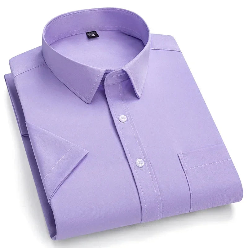 2024 NEW IN Summer Men's Shirt Non-Ironing Anti-Wrinkle Business Casual Solid Color Elastic Smooth Short Sleeves Work Social