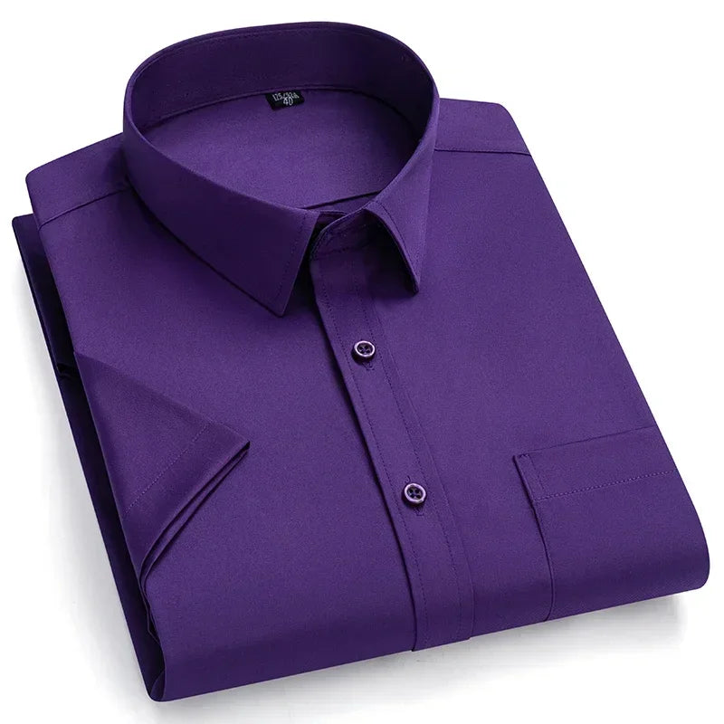 2024 NEW IN Summer Men's Shirt Non-Ironing Anti-Wrinkle Business Casual Solid Color Elastic Smooth Short Sleeves Work Social