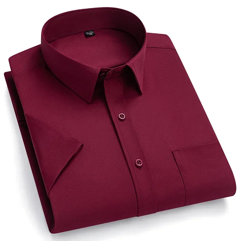 2024 NEW IN Summer Men's Shirt Non-Ironing Anti-Wrinkle Business Casual Solid Color Elastic Smooth Short Sleeves Work Social