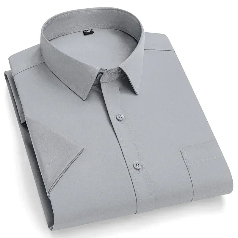 2024 NEW IN Summer Men's Shirt Non-Ironing Anti-Wrinkle Business Casual Solid Color Elastic Smooth Short Sleeves Work Social