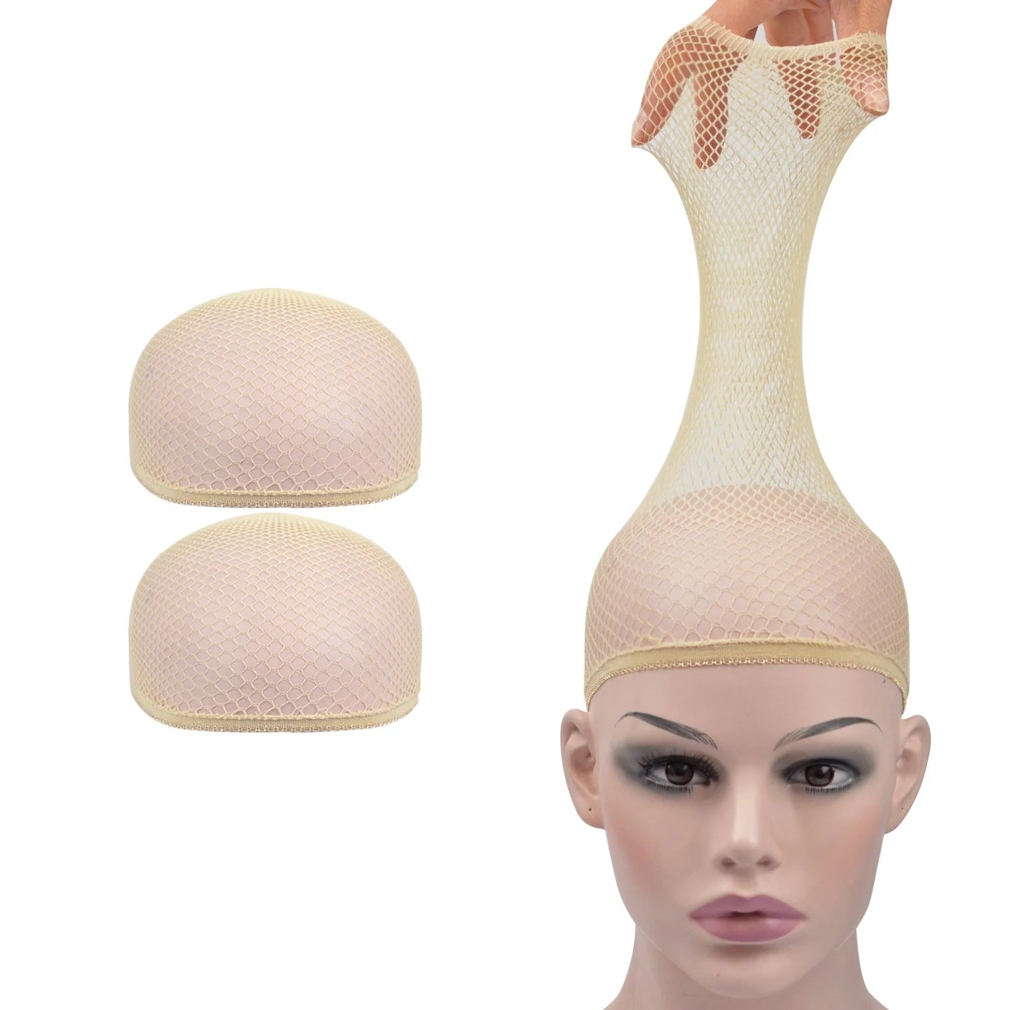 2 Pieces Hair Nets Open Ended Wig Cap Mesh Stocking Cap Weaving Hairnet Wig Accessories for Women Hair Extension Tool